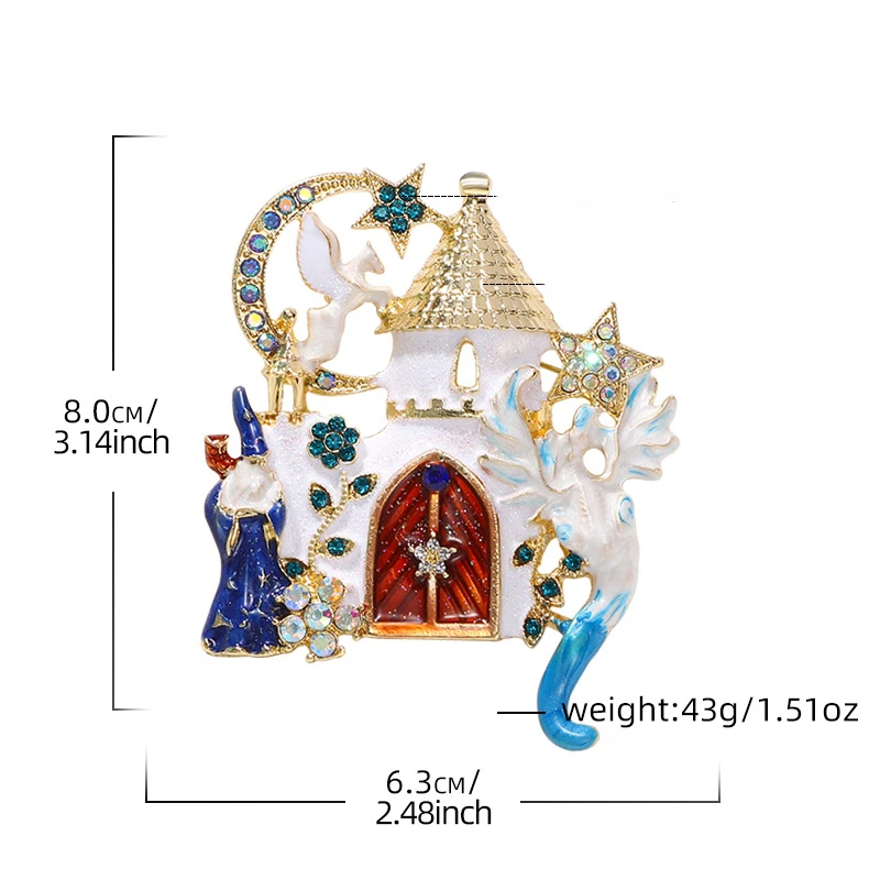 Fashion Enamel Castle Brooch Stars Moon Pegasus Magician Pins High-end Women\'s Clothing Accessories Corsage Gift Badges