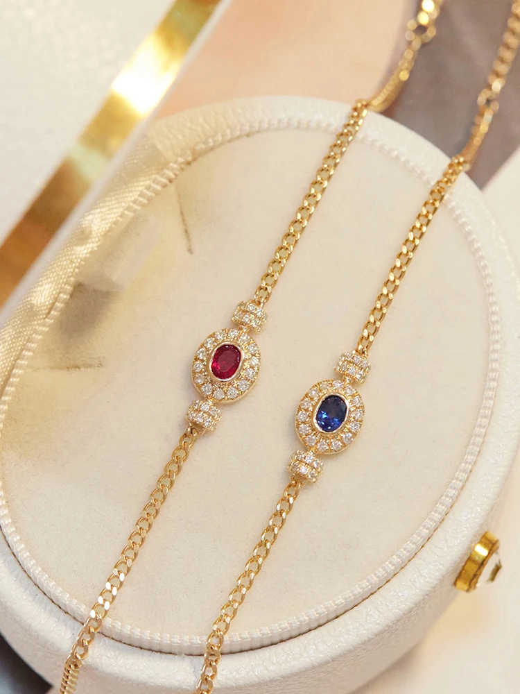 

Женский браслет из стерлингового серебра 925 пробы, синий, красный цирконий, элегантные винтажные украшения для рук, подходящие для повседневной носки, подарки для праздничной вечеринки