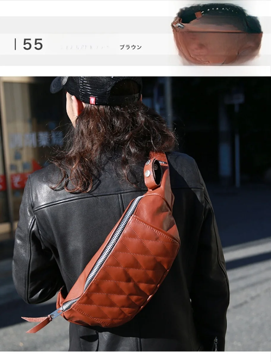 Seltene Quanti-Leder-Motorrad-Hüfttasche, Brusttasche, 2 Farben, gepolsterte Schott-Körpertasche, weiches Segeltuch, Reißverschluss, lässig