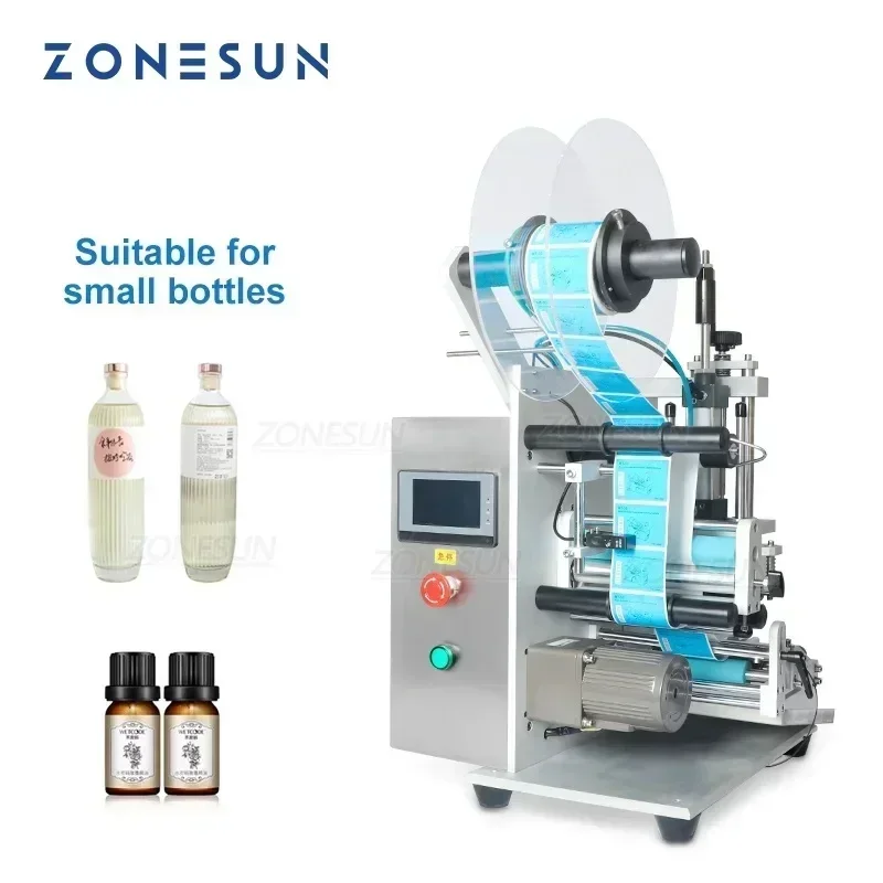 ZONESUN ZS-TB100S1 Semi-Automatic Single/Double Sides Labeling Machine Desktop Small Round Bottle Vial Sticker Label Applicator