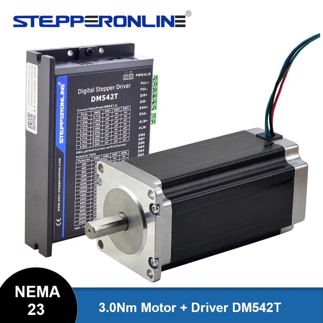 STEPPERONLINE Nema 23 Zestaw otwartych pętli silnika krokowego 3Nm 113 mm i sterownik DM542T do frezarki grawerującej CNC