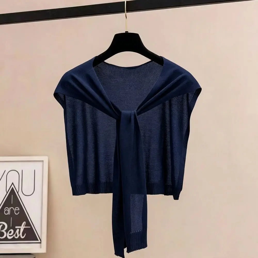 Korean Style Thin Knitted Shawl Knot Design Lightweight Air Conditioning Scarf Shoulder Scarf Women Girls