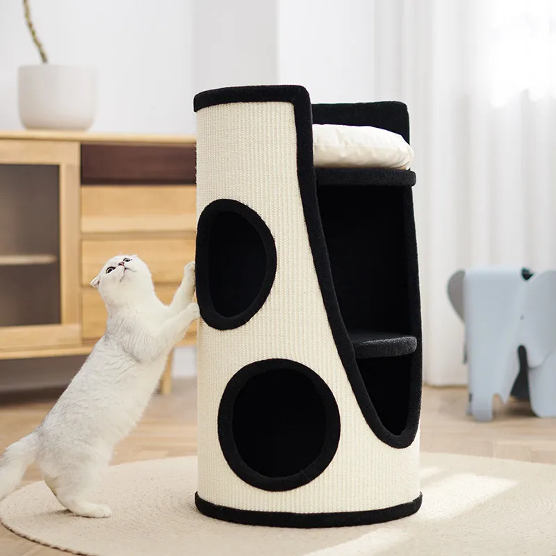 Black and White Sisal Bucket Cat Nest, Universal in All Seasons, Upper and Lower Two-layer Cat Nest in Summer, Climbing Frame