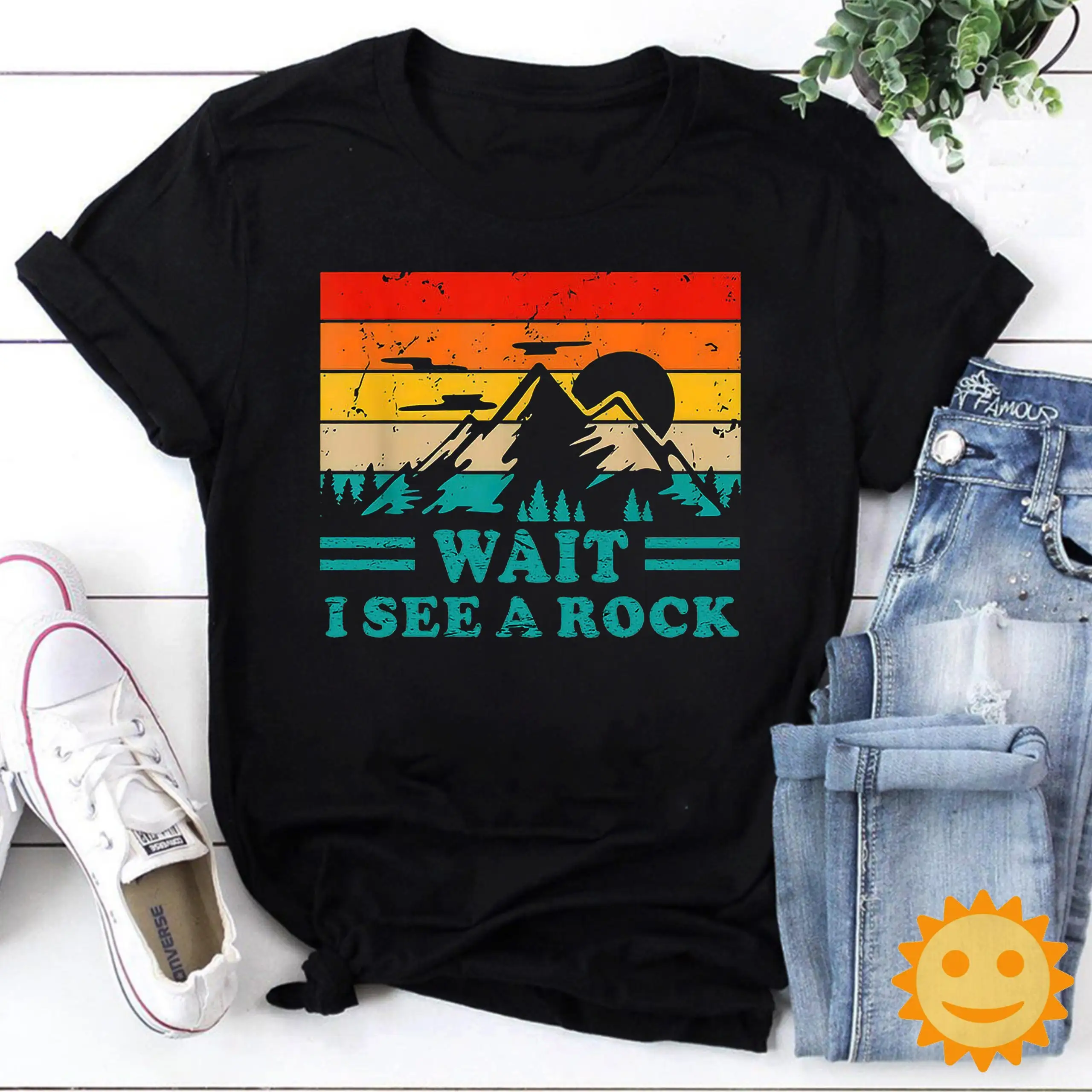 Wait I See A Rock Vintage T Shirt Adventure Climbing Hiking Camping Picnic Outdoor Mountain