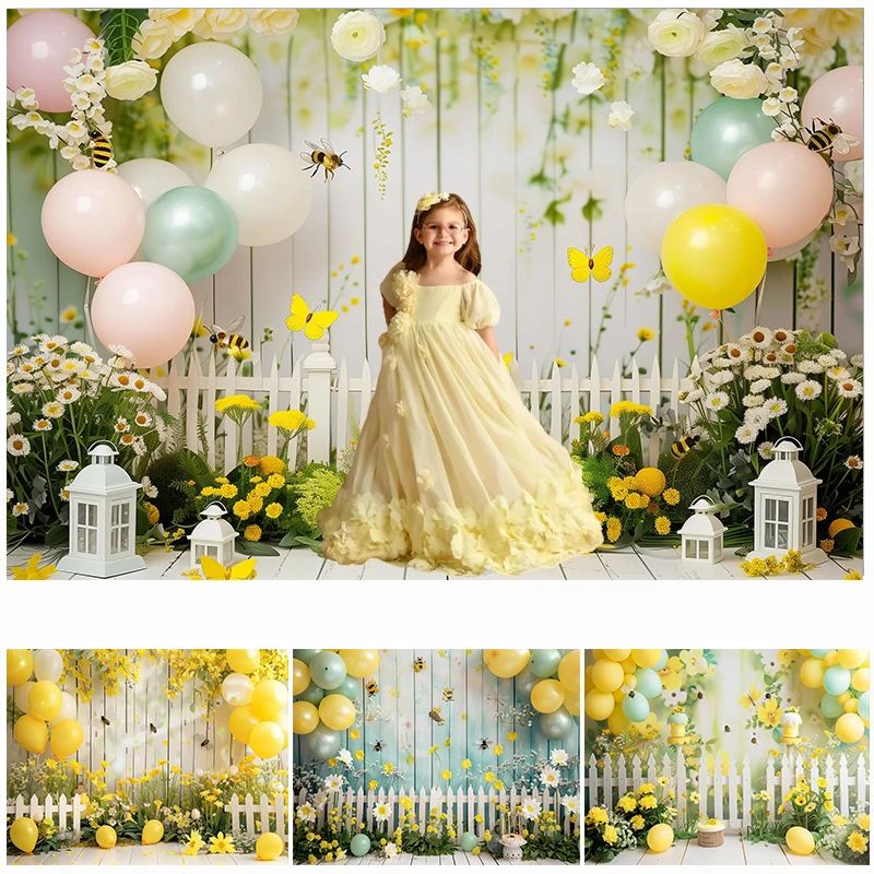 

LS Photography Background Spring Summer Garden Flower Bee Kids Birthday Party Girl Boy Cake Smash Backdrop Photo Studio