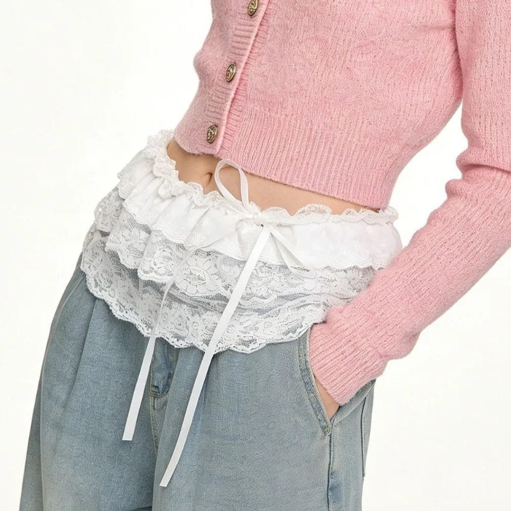 Rok Mini Renda Balletcore Elegan Gaya Korea Y2k Rok Ruffle Pinggang Tinggi Model Bunga untuk Wanita