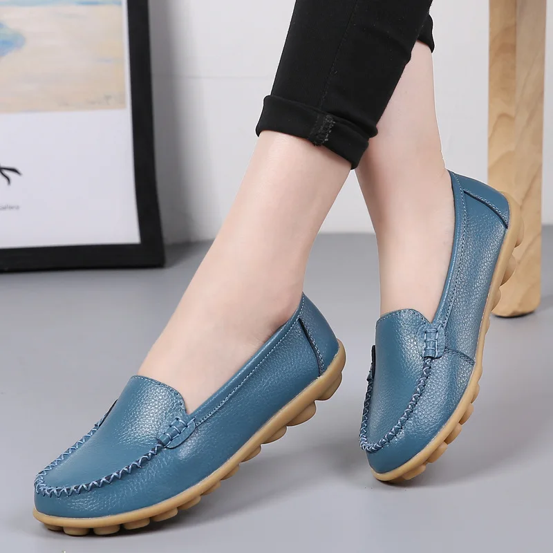 Real cowhide mother shoes cover feet shallow mouth shoes tendon sole lazy shoes low top nurse shoes casual D006