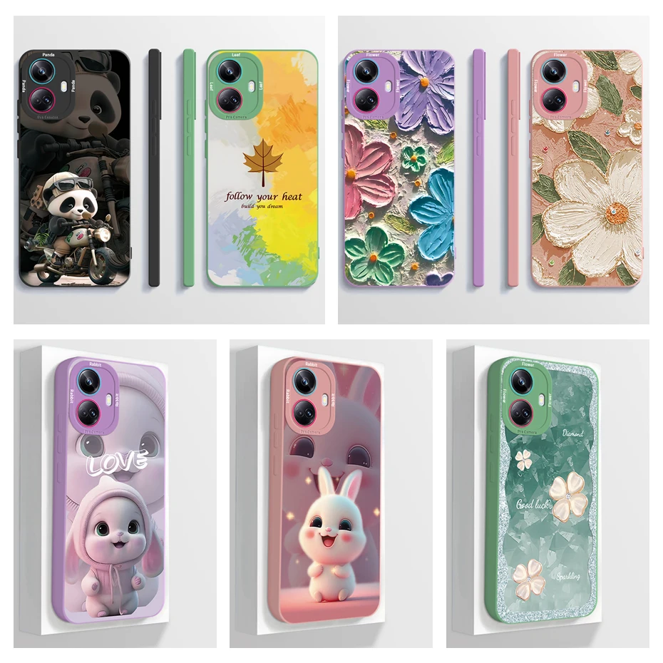 For Realme 10 Pro Plus + Case Realme10 Pro Realme 10 4G Phone Case Shell Cute Panda pattern Liquid Silicone Anti Drop Soft Cover