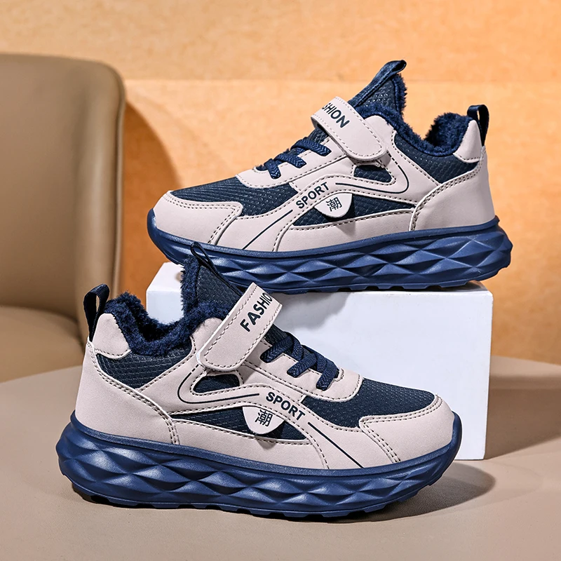 Kids Winter Warm Sneakers Boys Girls Plush Sports Shoes Fashion Platform Cotton Sneaker Anti Slip Thick Sole Running Shoes
