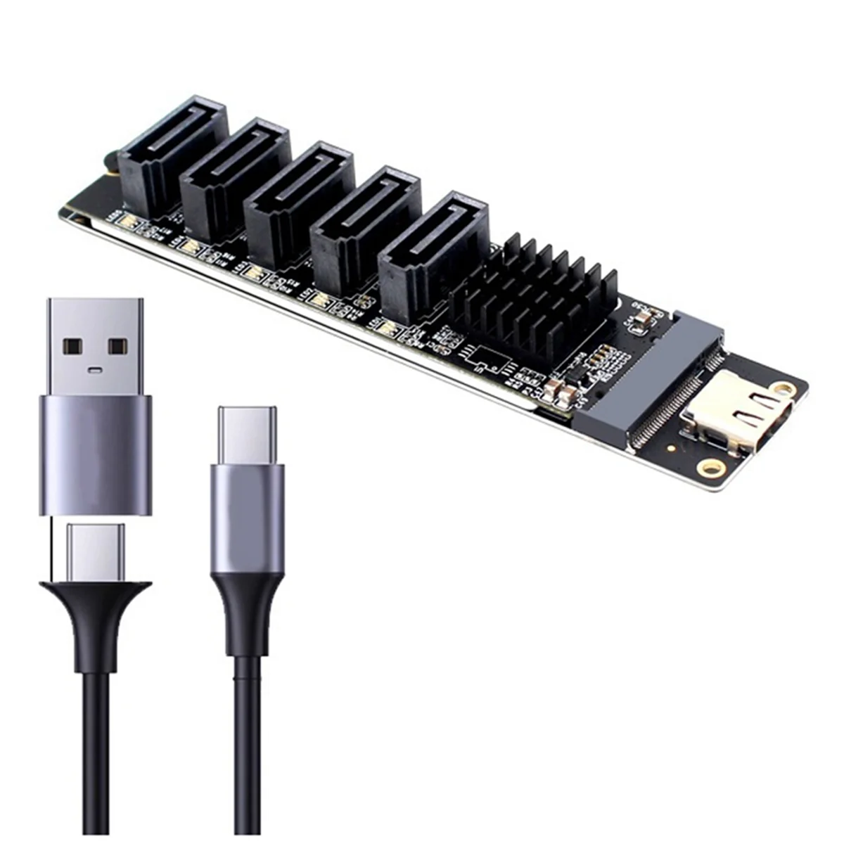 Hot Sale TYPE-C to 5 Port SATA3.0 Adapter Card Riser Card JM575+JMS580 SATA3 6Gbps USB10G Chassis Server PC Computer Expansion