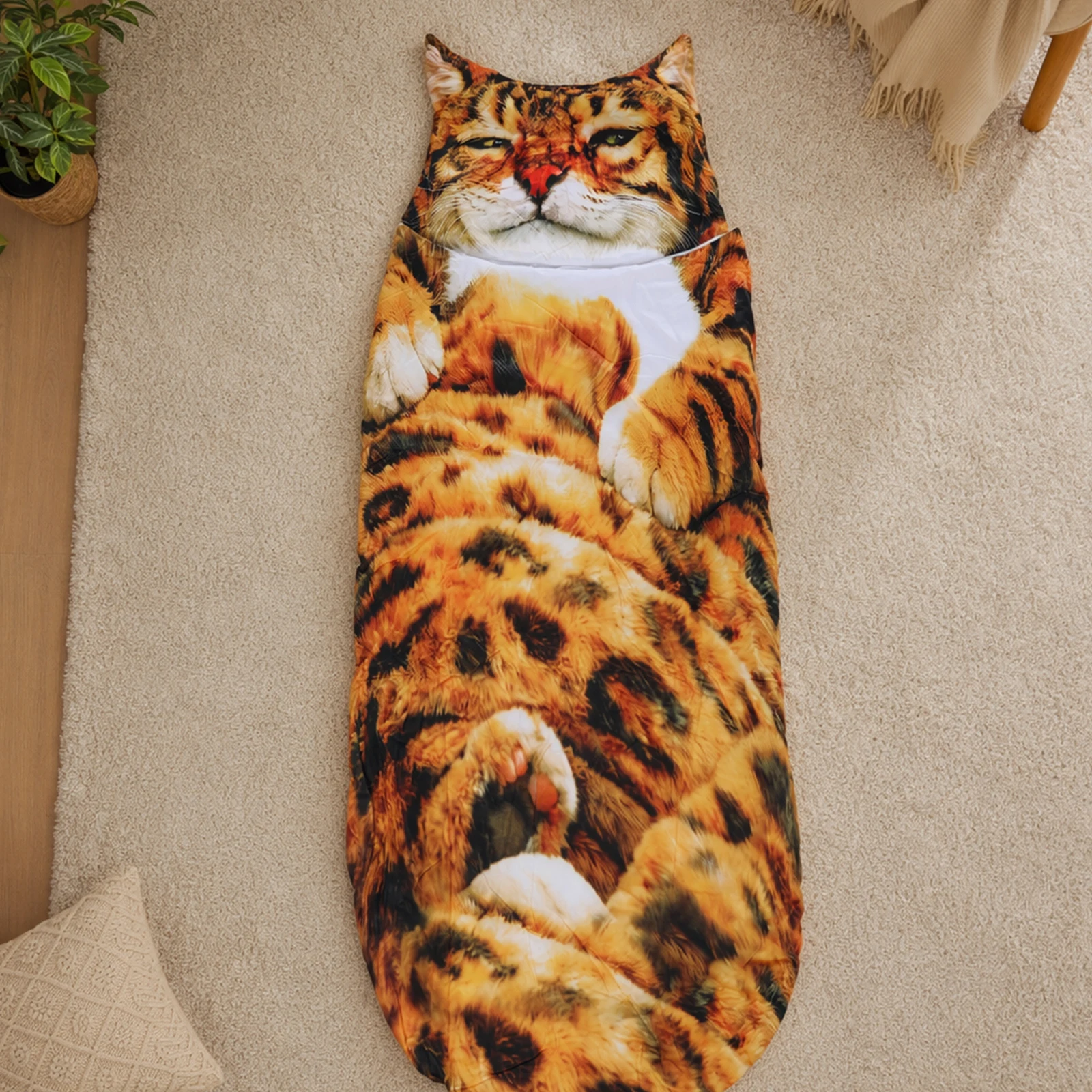 Giant Animal Sleeping Bag Comfortable Fluffy Cat Shaped Sleeping Bag Soft Animal Envelope Blanket for Adults Winter Outdoor Use