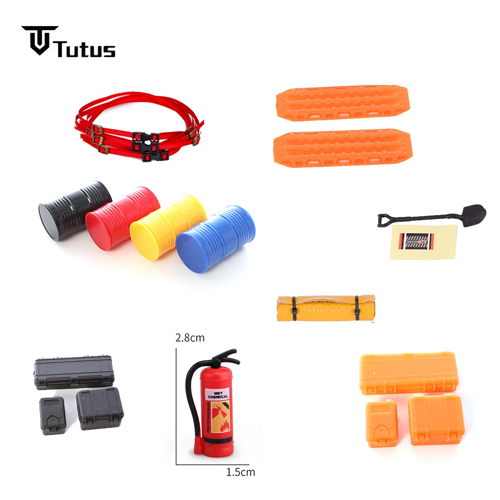 1/18  1/24  1/30   RC Crawler Car Roof Decoration Simulation Luggage Net/Oil Drum/Toolbox Shovel for TRX4M  SCX30 Axial SCX24