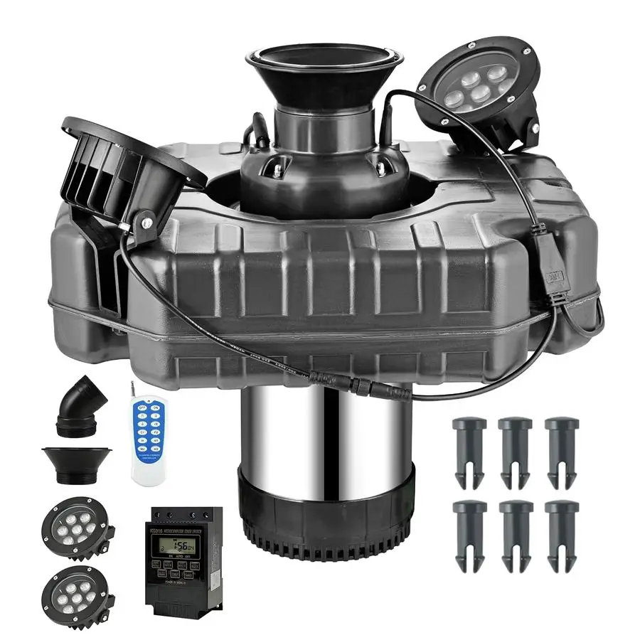 LED Pond Fountain with RGB Lighting System, Stainless Steel Rotor, AllCopper Motor, Remote Control, Dynamic Color Changing, for