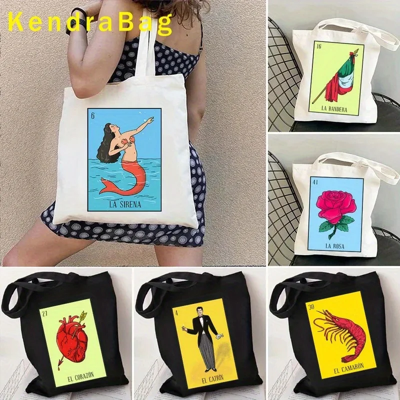 

Mexican Art Print Tarot Canvas Tote Bags Machine for Gift Shops, Handbags Tarot Artwork|Machine Washable Bag, Tote Bag