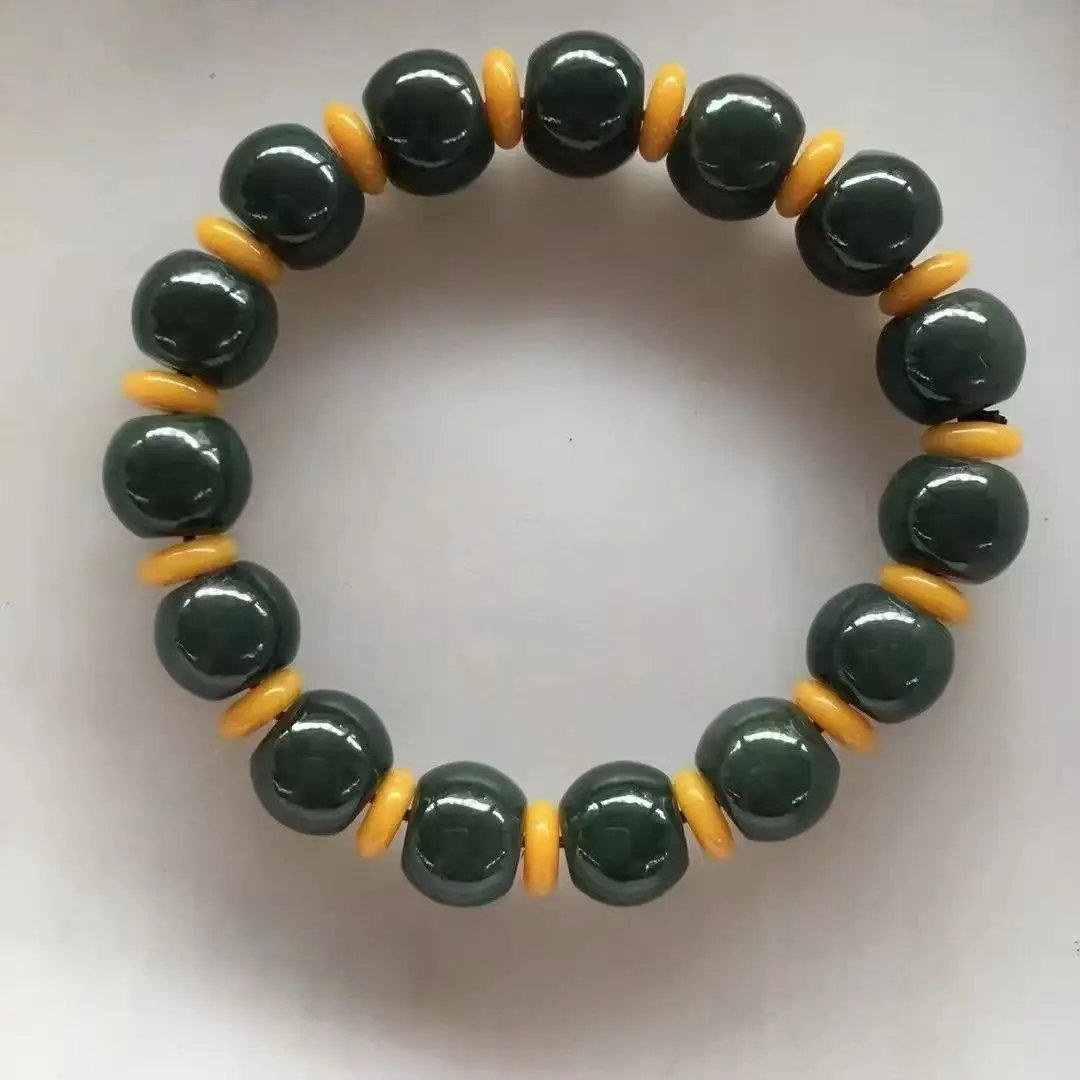 Natural Hetian Black Green Jade Bracelet Fine Jewelry Accessory Jade bead bracelet  with Certificate