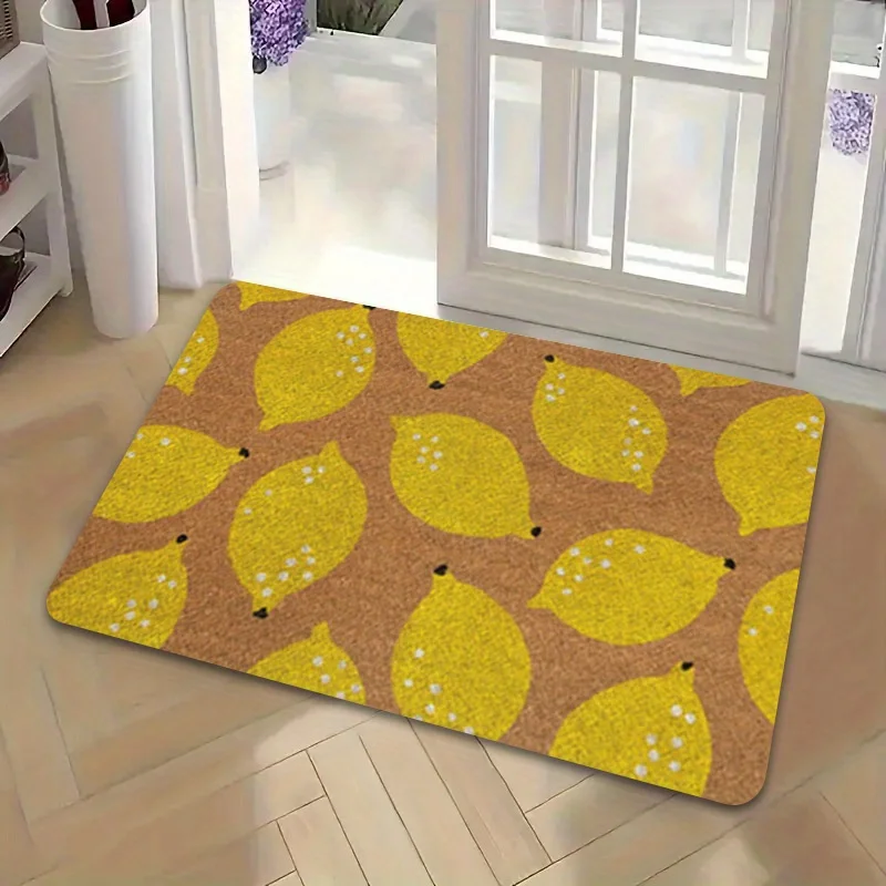 Mustard Yellow Lemon Print Entrance Mat, Non-Slip Washable Floor Rug for Front Door Laundry Room, Vibrant Home Decor Carpet