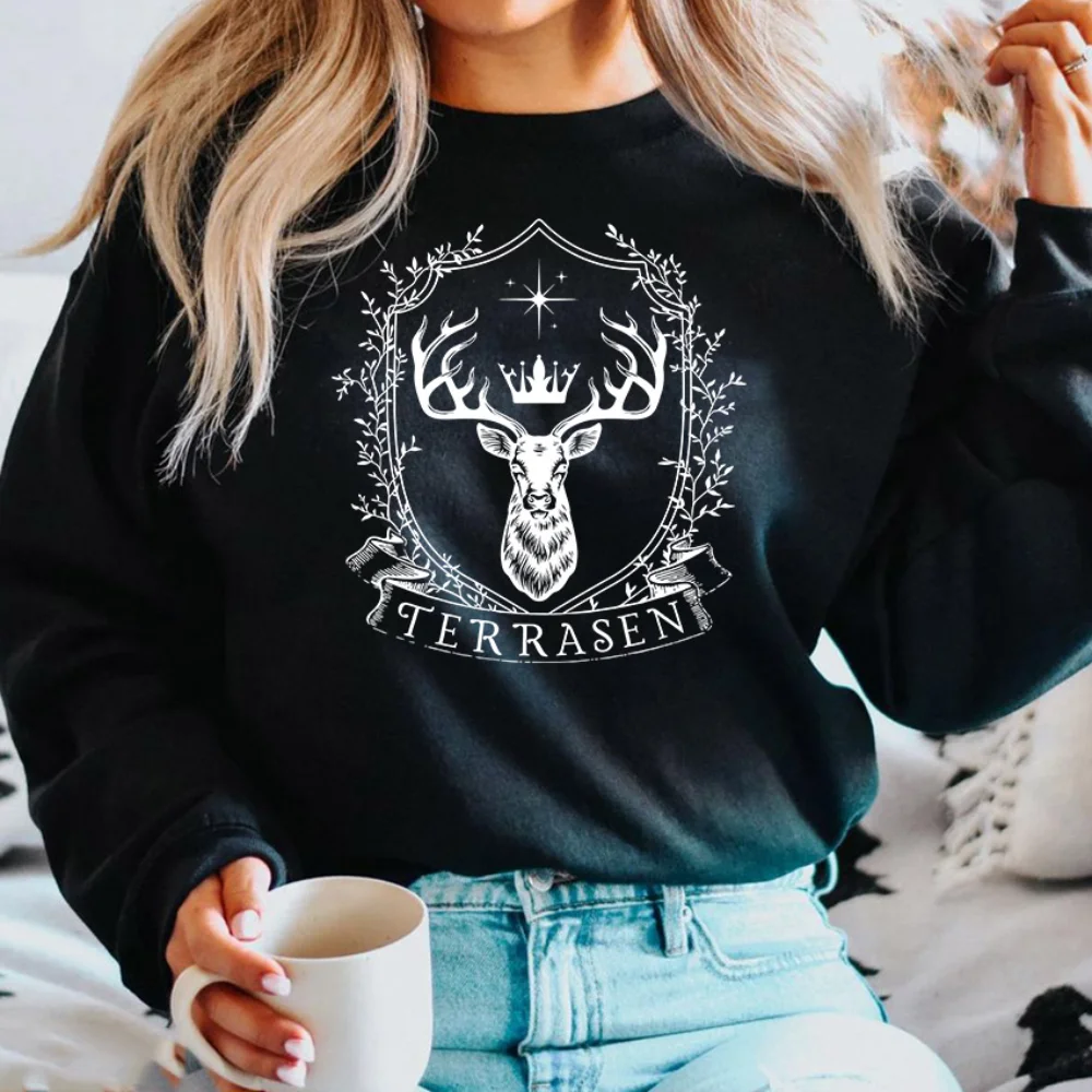 Terrasen Trono de Vidro Moletom Sarah J Maas Série Hoodie TOG ACOTAR Vintage Pulôver Feminino Crewneck Moletons Fãs Presente