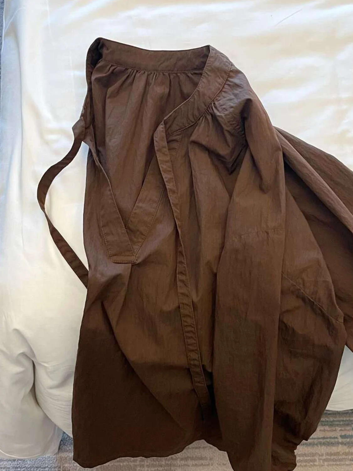 

Retro Sle Women's irt Coffee Color Bell Sve Loose Fit Long Sve with Sa Early Autumn New Sle Slimming Top