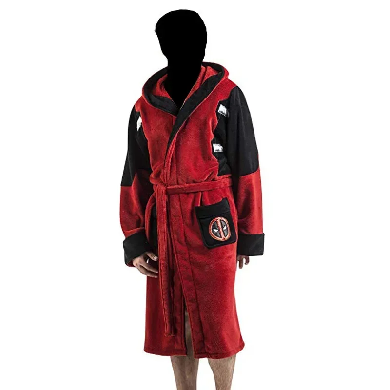 Movie Deadpool Bathrobe Cosplay Costume Adult Unisex Flannel Hooded Pajamas Halloween Deadpool Cosplay Costume Sleepwear Robe