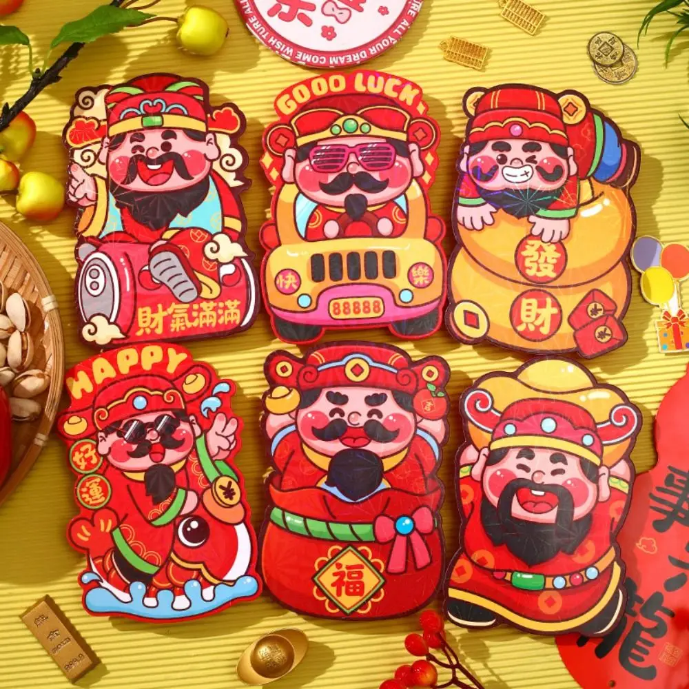 6Pcs Cartoon Chinese Snake Year Red Envelope Best Wishes Blessings Printing Lucky Money Envelopes Paper Mixed Pattern Hong Bao