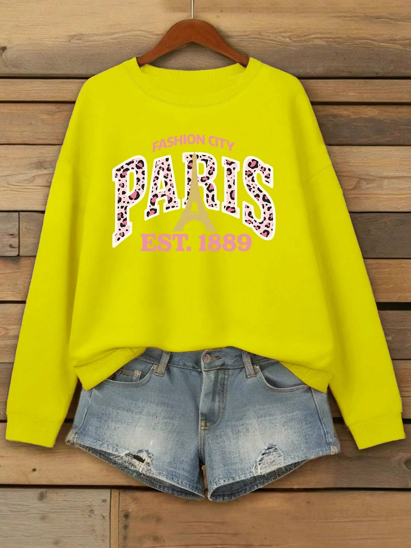 الوردي ليوبارد طباعة باريس 1889 نمط امرأة البلوفرات الخريف Crewneck البلوز ملابس فضفاضة غير رسمية الصوف الهيب هوب رياضية #4