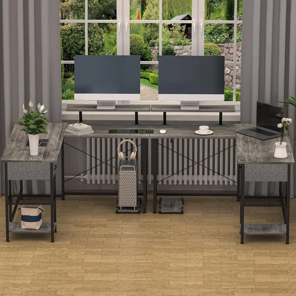L Shaped Computer Desk with Storage Drawer, Reversible Corner Gaming Desk with Storage Shelves and Monitor Stand, Modern