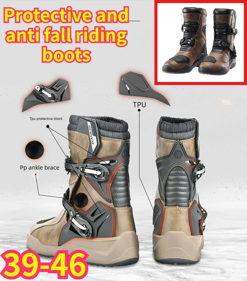 

Ретро-мотоботы из водонепроницаемой телячьей кожи, средней высоты, с защитой от скольжения и падений, для мотокросса