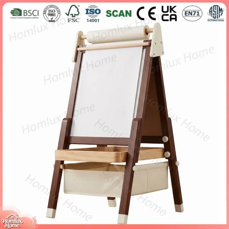 Adjustable Wooden Kids Easel for Children with Chalkboard Whiteboard and Paper Roll Eco Friendly Material EU US Safety