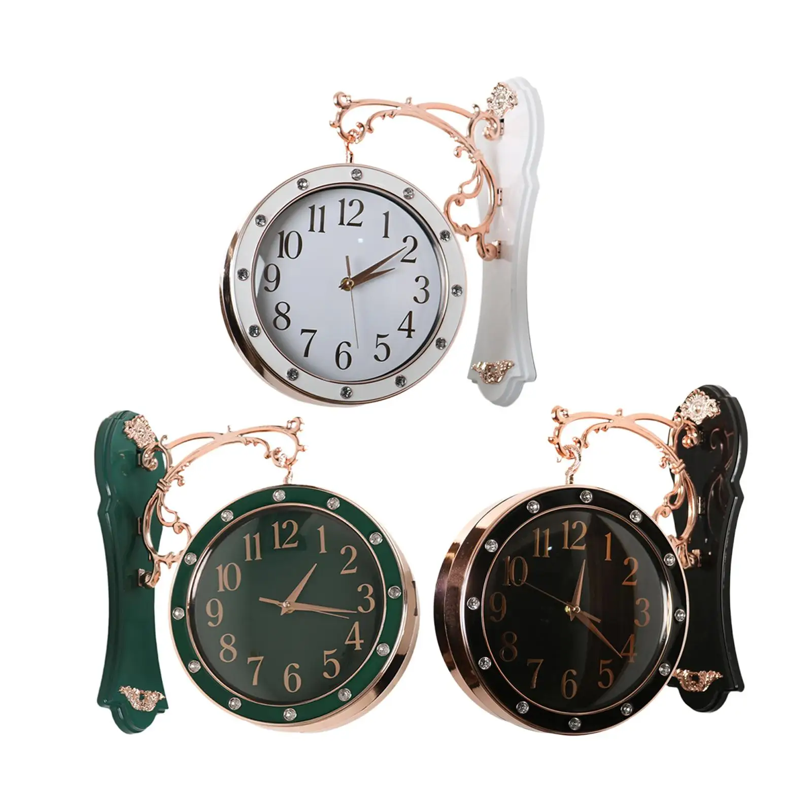 

Double Side Wall Clock Dial Diameter 19.5cm Rotatable Mute Antique Design Hanging Station Clock for Indoor Outdoor Kitchen