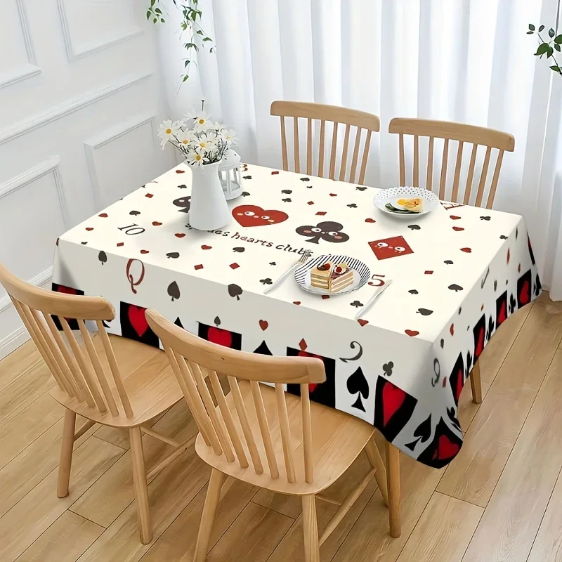 Polyester tablecloth, with poker card theme, symmetrical pattern, woven table cover, coffee table and dining table corner.xzj