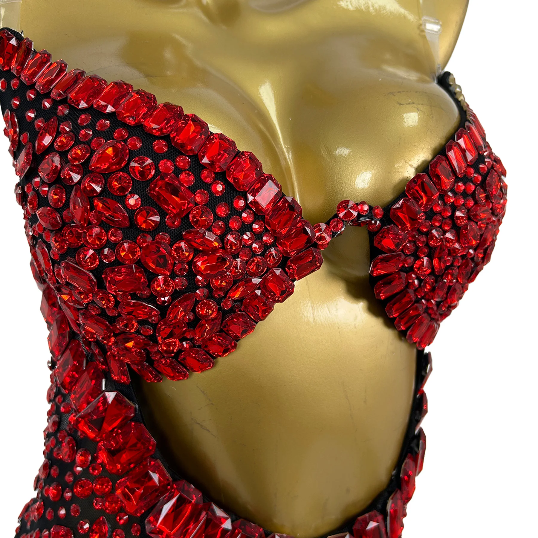 Hongguan فستان سهرة نسائي فاخر أحمر كريستال الماس أسود شفاف شبكة فستان مجوف المشاهير فستان السجادة الحمراء فستان حفلات