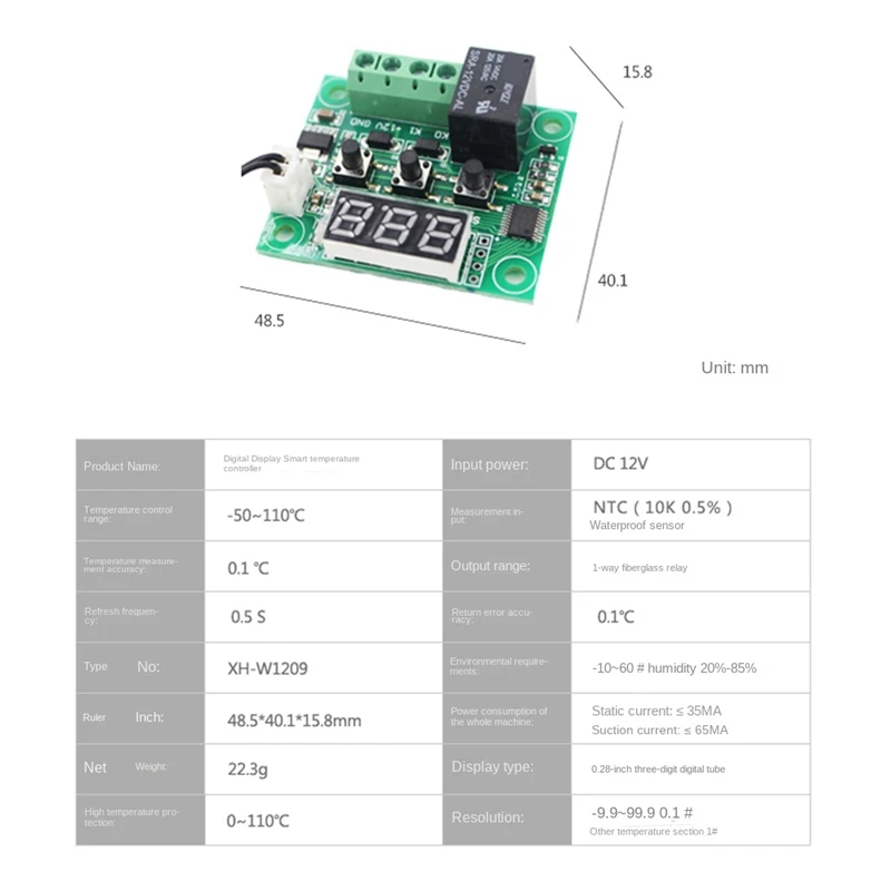 10 PCS W1209 DC 12V Red Heat Cool Temp Thermostat Temperature Control Switch Temperature Controller