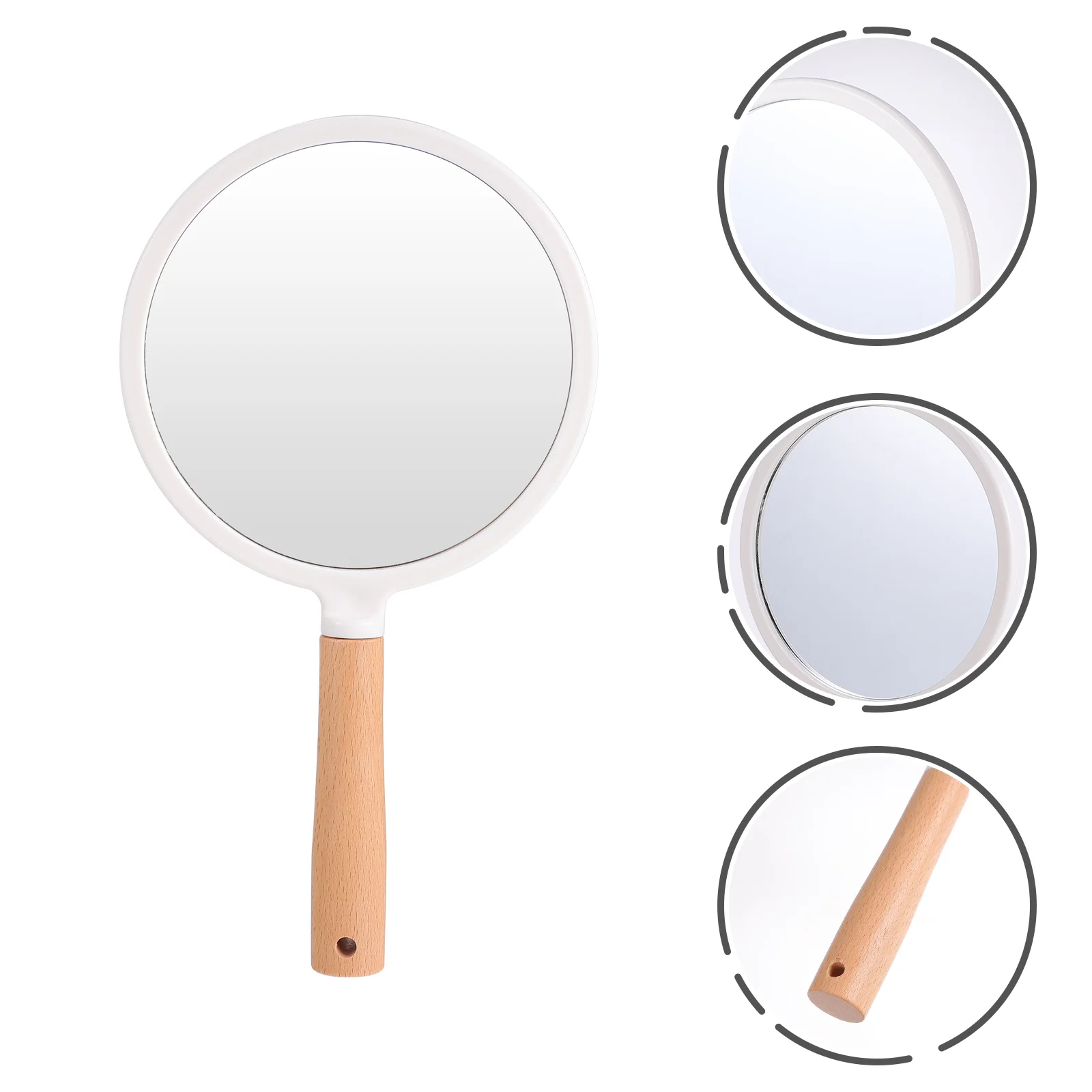 European Style Portable Handle Mirror Vanity Circle Mirrors 25x138cm Abs Beech Vintage Women