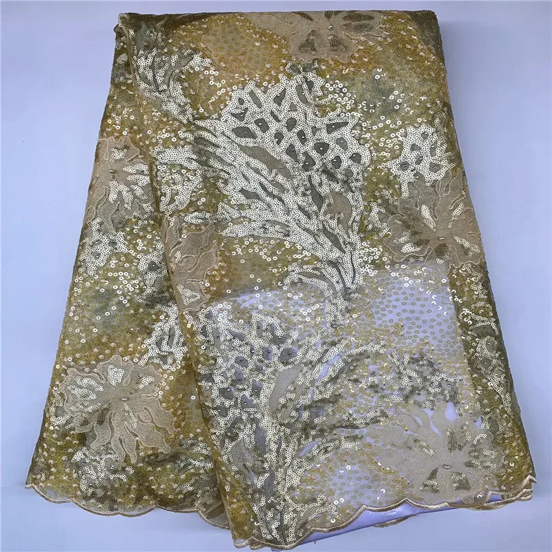 

5 Yard Newest Hot Selling French Lace With Sequins African Tulle Cord Lace Net Embroidered Fabric For Wedding Party PSJF111102