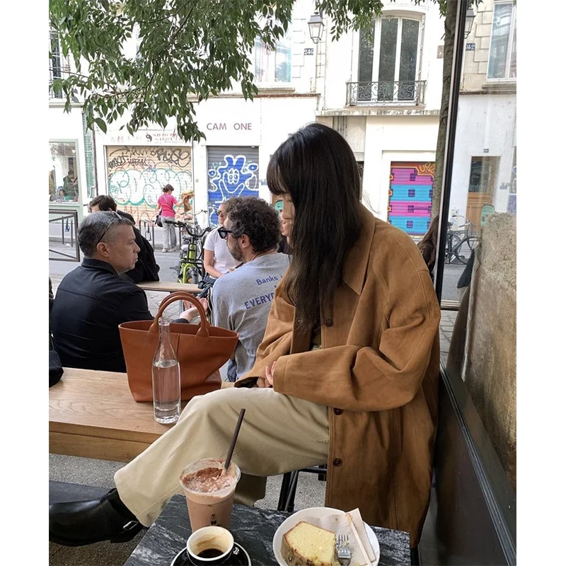 

Retro Bold Dongda Gate 25 Spring Mena Home Turn-down Collar Suede Loose Workwear Jaet Women's Faion Outerwear