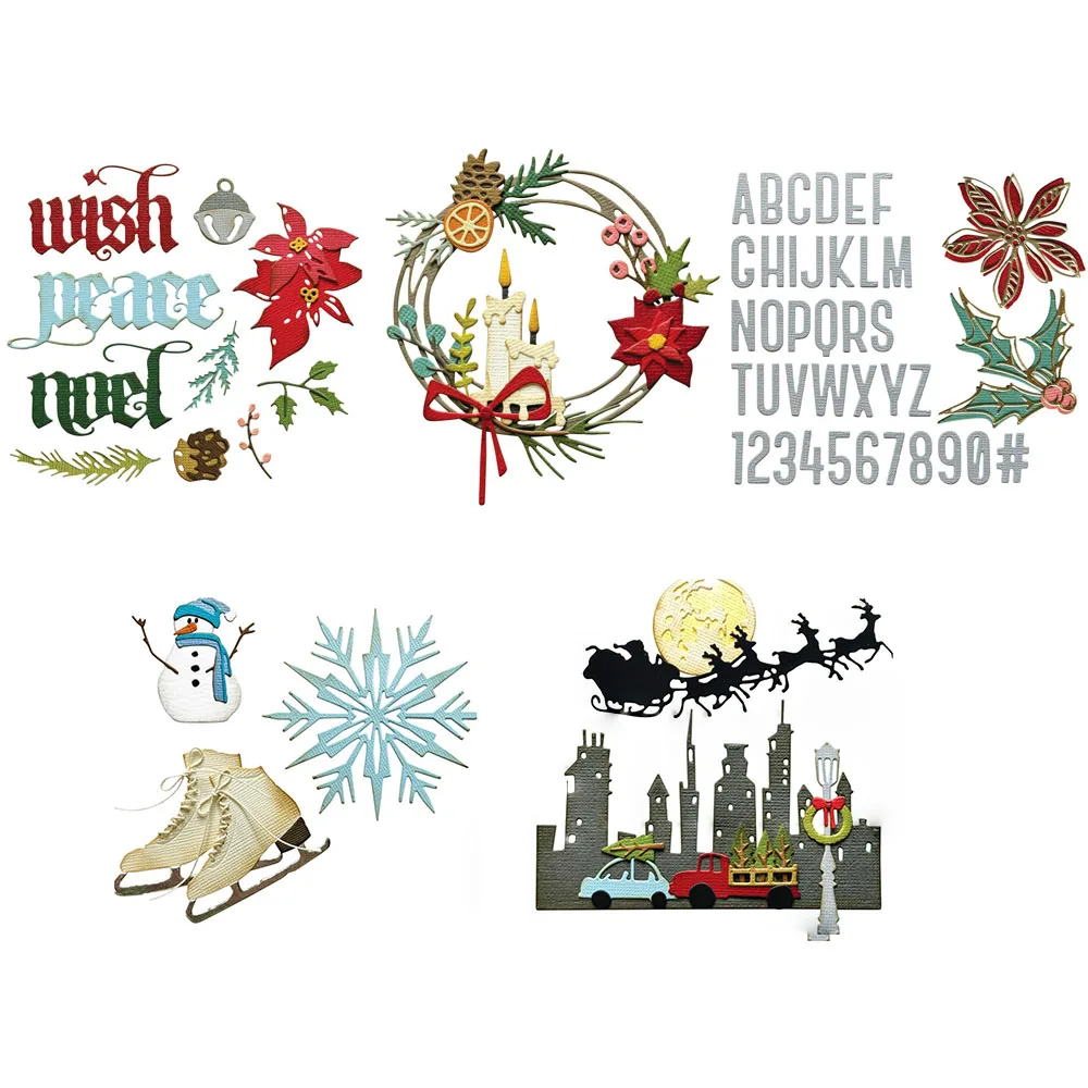 Christmas Magic Cutting Dies Ice skates Winter Wishes Die Cuts for Card Making Carbon Steel Embossing Stencils Template