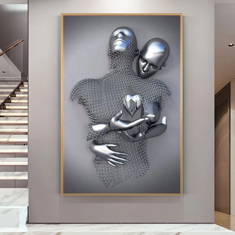 Metal Lovers Hands Statue Canvas Painting Abstract Posters Prints Sculpture Wall Art Picture for Living Room Decor Cuadros