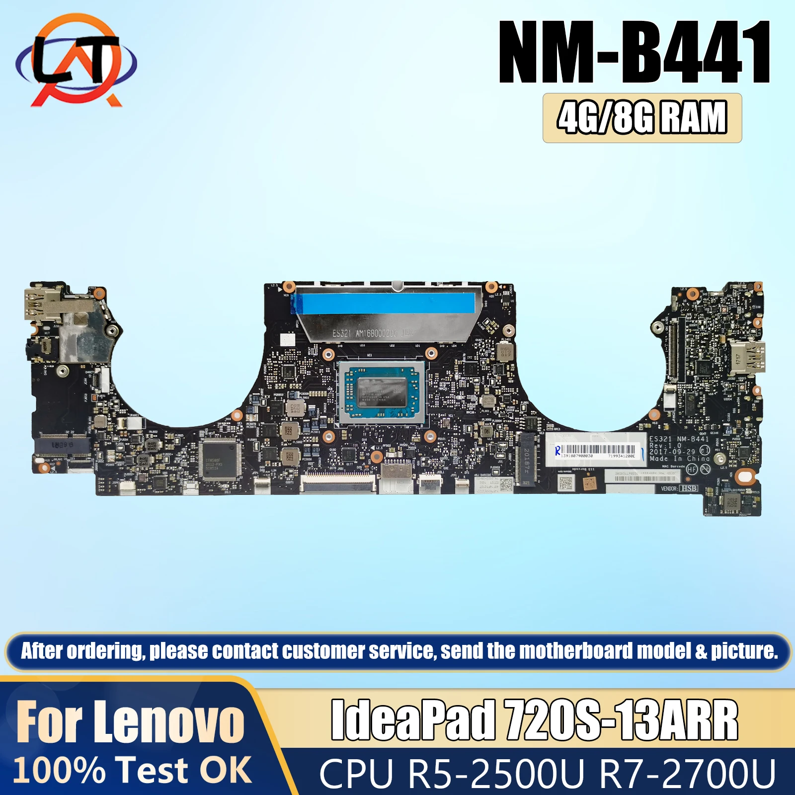 

NM-B441 For Lenovo IdeaPad 720S-13ARR Laptop Motherboard With R5-2500U R7-2700U CPU 4G/8G-RAM 5B20Q59464 5B20Q59378