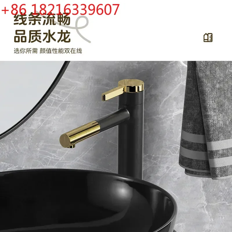 YAOModern Black Ceramic Vessel Sink Round Countertop Basin Bathroom Washbasin with Faucet Hole for Vanity Top Installation