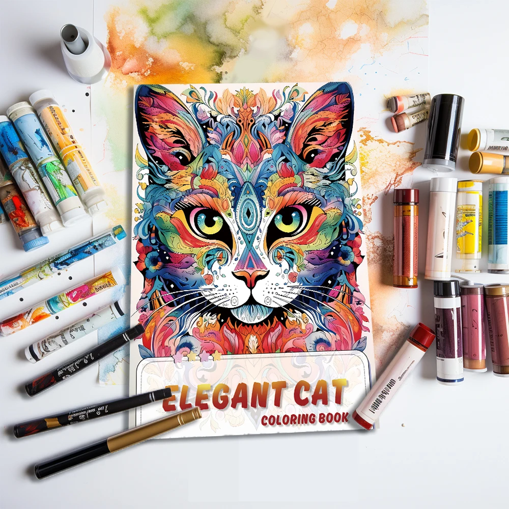 1pc,A4 Teenagers Coloring Book ,Meow Coloring Book,25 Different Patterns,100gsm Thick Paper,Stress Relief,Birthday Gift