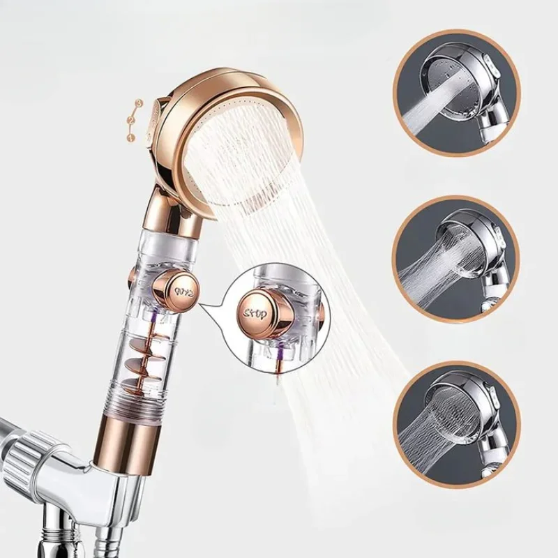 

3 Modes High Pressure Shower Head Gold Water Saving Showerhead with Stop Button Eco Filter Shower Head Bathroom Accessories