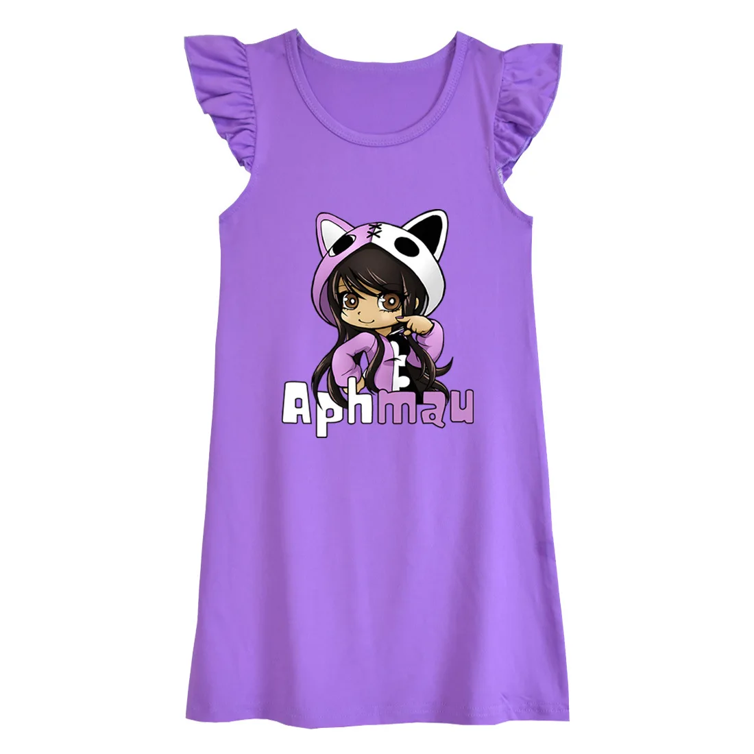 2-14Y Kawaii APHMAU dresses Baby Girls Summer Clothes Kids Cartoon Nightwear Children Short Sleeve Casual Dress Girl Nightdress