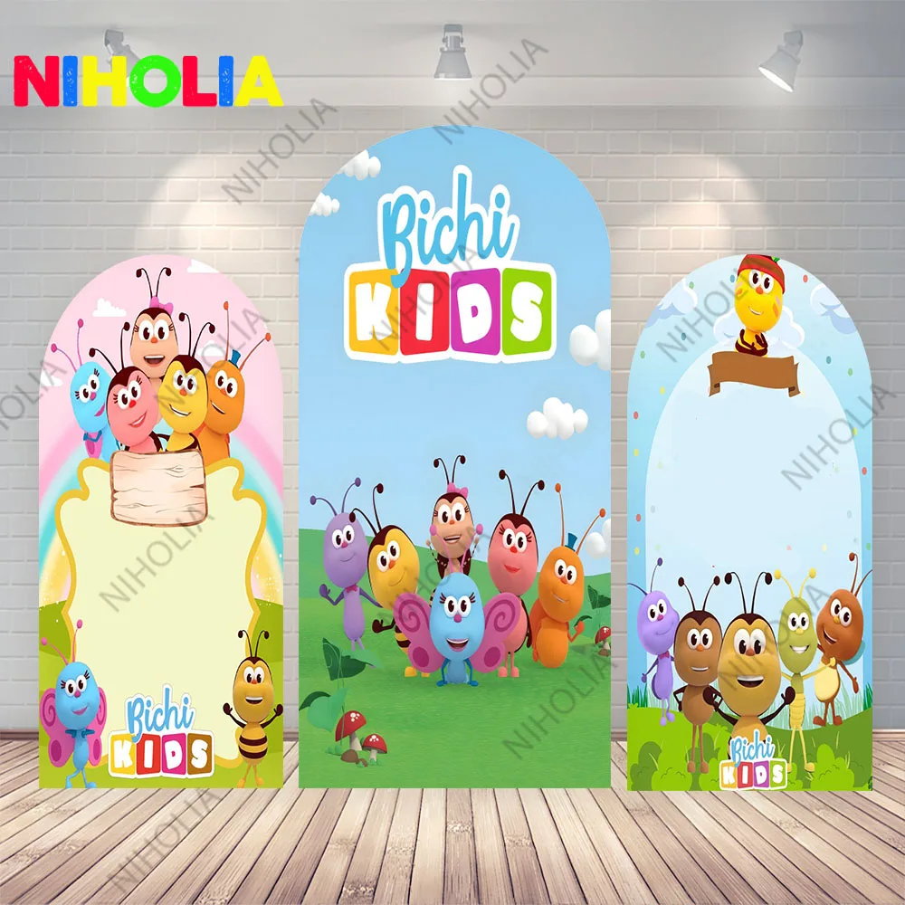 漫画-bichi-キッズアーチ背景カバーベビーシャワーの写真の背景子供の誕生日パーティー両面生地フォトブース小道具