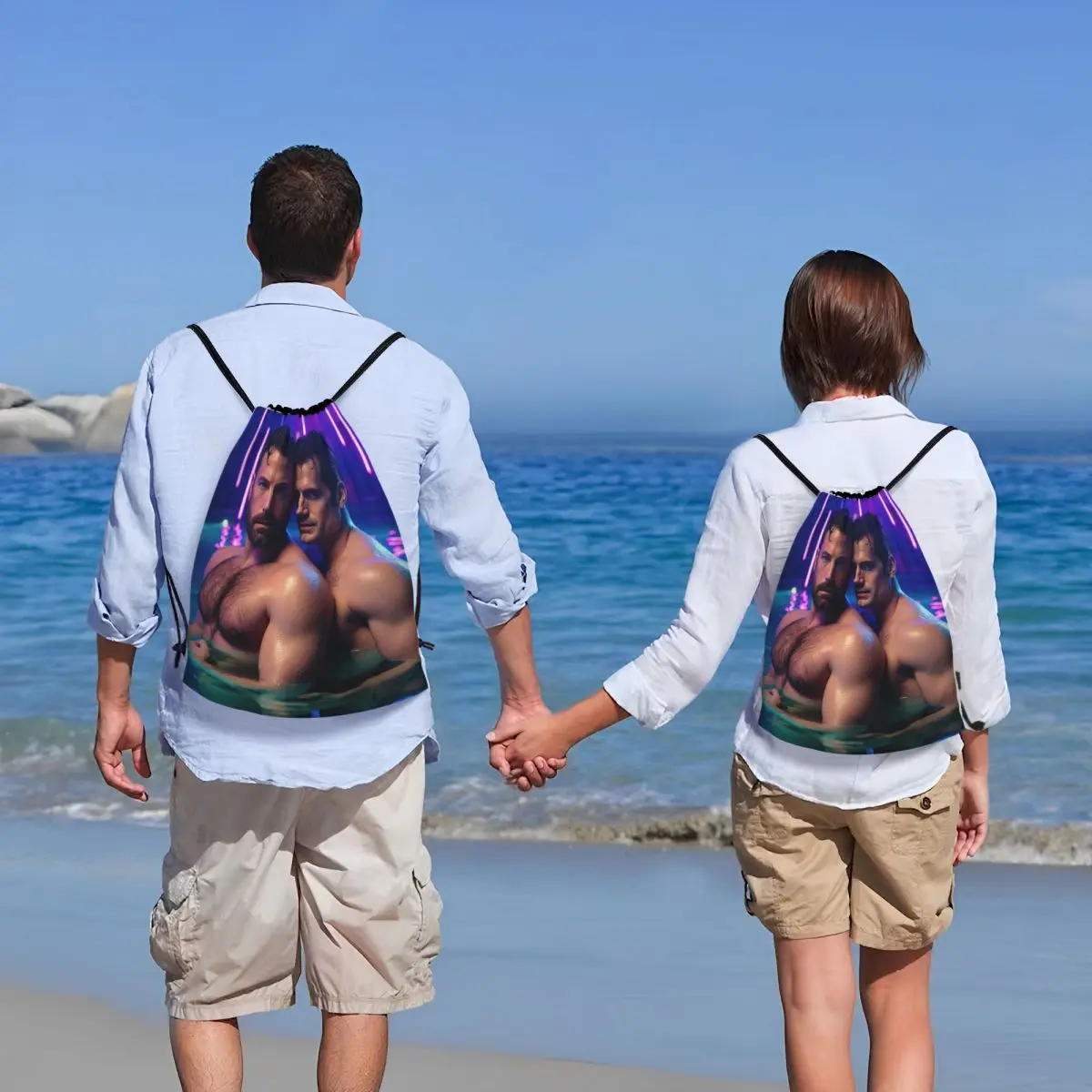 Ben Affleck And Henry Cavill Backpacks Portable Drawstring Bags Sundries Bag Book Bags for Travel Students