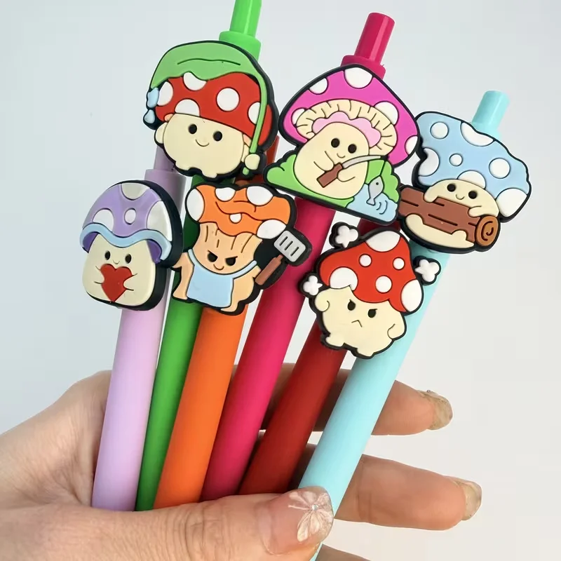 5/15/25pcs Creative and Simple Mushroom-Shaped Theme Retractable Ballpoint Pens, Campus Design Mushroom Series