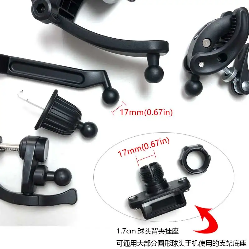 Car Radio Mount Bracket Walkie Talkie Holder 17mm Ball Base Screw Adhesive Mount