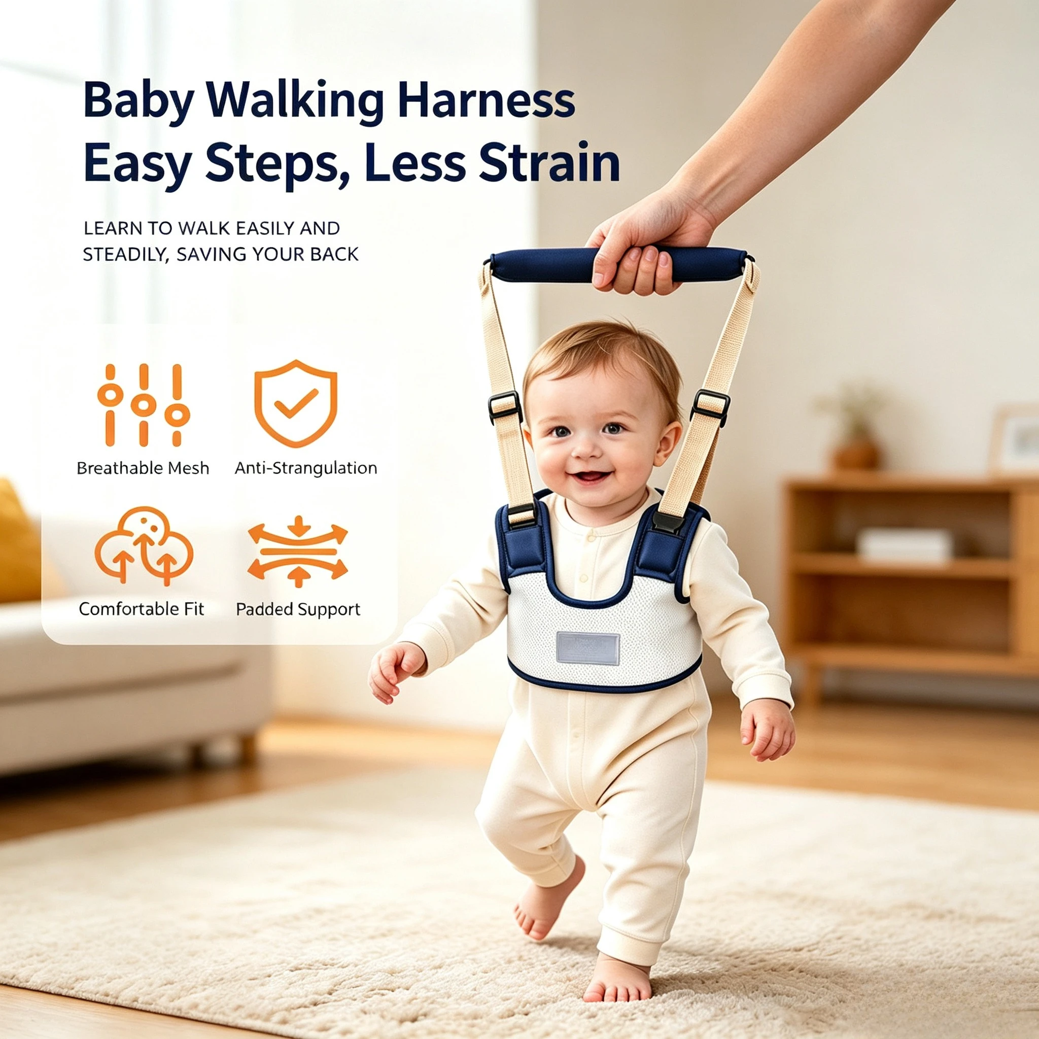 Baby Walker Toddler Walking Harness Handheld Helper Adjustable Standing Up Walking Learning Helper for Toddler 7-24 Month