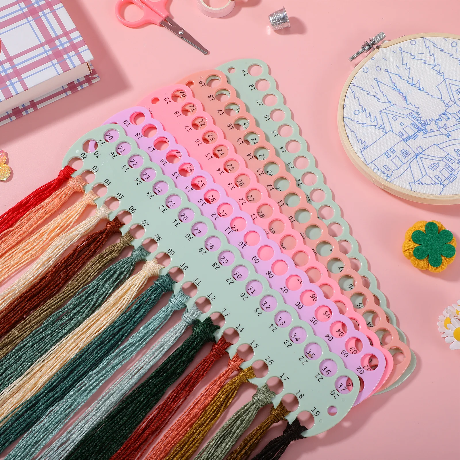 

5Pcs Thread Organizer Plate Plastic Embroidery Floss Holder -Stitch Tool Sewing Thread Storage Winding Board