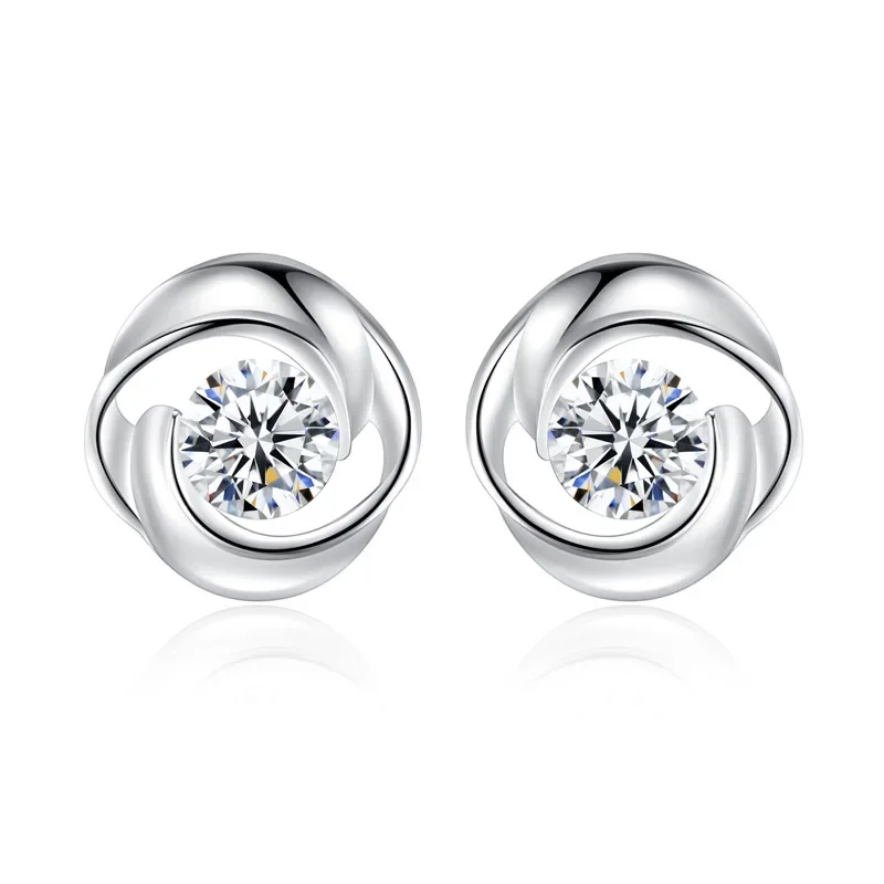 

TKJ 925 Sterling Silver Inlaid Cubic Zirconia Earrings for Women Simple CZ Stud Earrings Jewellery Brithday Gift