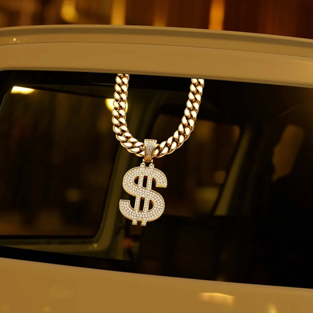 1Pcs Hip‐Hop Rap Dollar Sign Cuban Chain Rear Windshield Sticker, Decor Decal for Car, Window,  Laptop, Electric Motorcycle